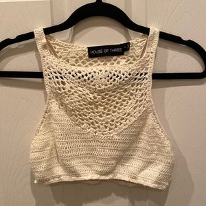 LF House of three knit crop top. US size 6. Color: white/cream